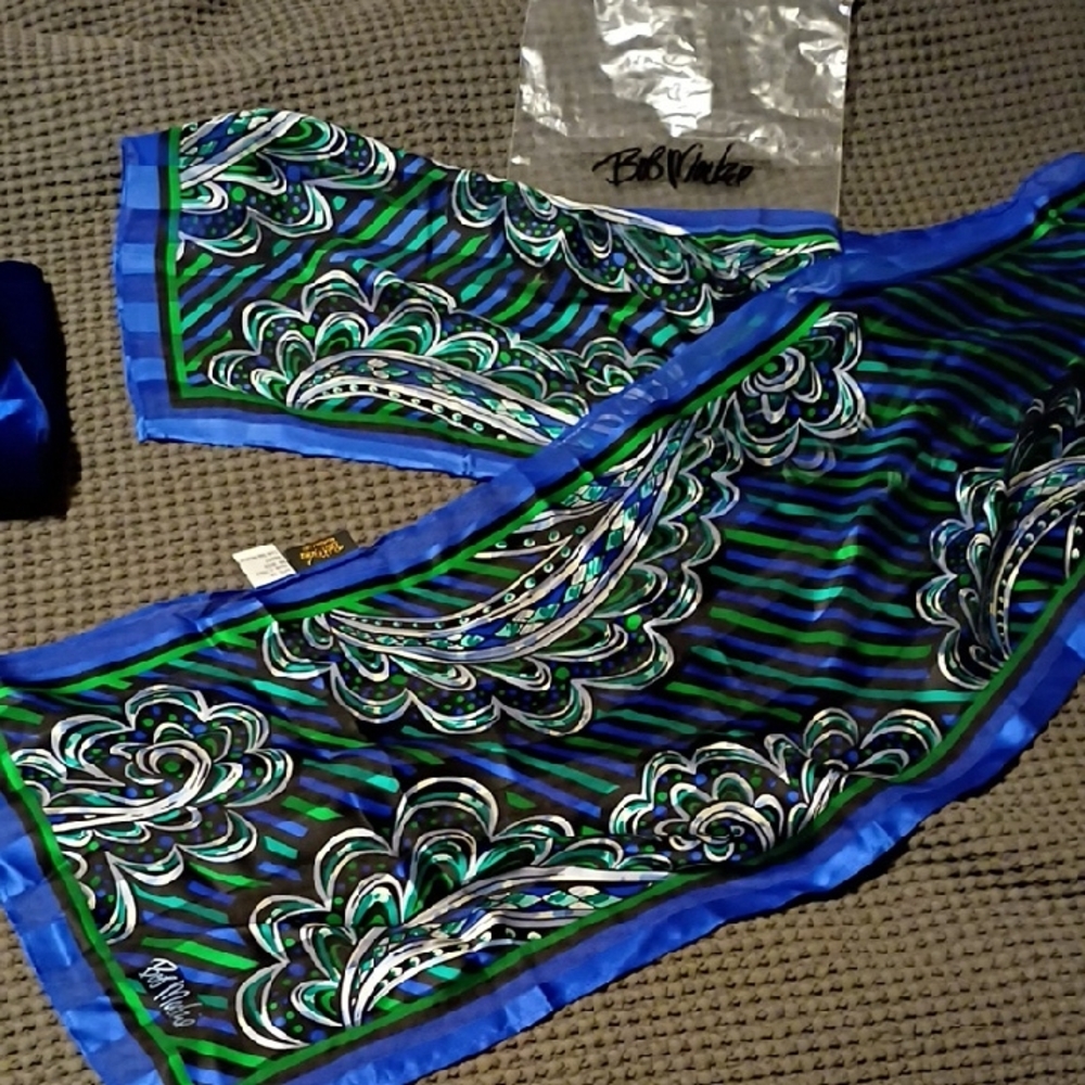 Bob Mackie Blue and Green Silk Scarf